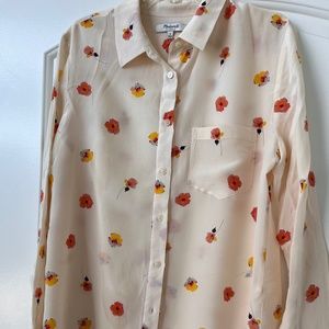 Madewell 100% silk blouse in a floral poppy print